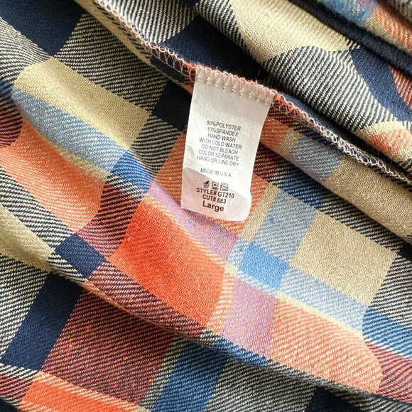 Goldspark Flannel Plaid Cover Up Made in USA Size L Orange‎ Blue - Picture 3 of 7